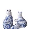 Set of 03-pcs Blue And White Floral Ceramic Lucky Cat Family H30 -H24 – H10cm SP000967