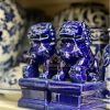 Pair of Navy Blue Ceramics Chinoiserie Foo Dogs SP001118